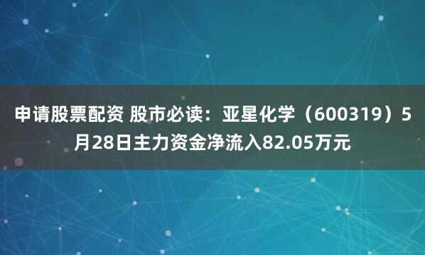 申请股票配资 股市必读：亚星化学（600319）5月28日主力资金净流入82.05万元