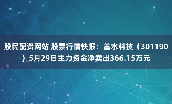 股民配资网站 股票行情快报：善水科技（301190）5月29日主力资金净卖出366.15万元