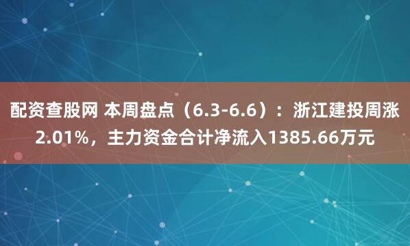 配资查股网 本周盘点(6.3-6.6):浙江建投周涨2.01%,主力资金合计净流入1385.66万元